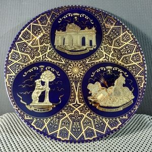 Spanish Madrid Gold and Cobalt Blue Porcelain Plate